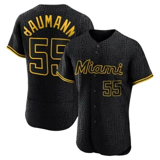 Men's Authentic Black Mike Baumann Miami Marlins Snake Skin City Jersey