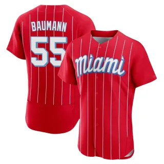 Men's Authentic Red Mike Baumann Miami Marlins 2021 City Connect Jersey
