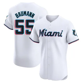 Men's Elite White Mike Baumann Miami Marlins Home Jersey