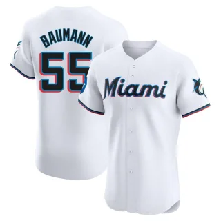 Men's Elite White Mike Baumann Miami Marlins Home Patch Jersey