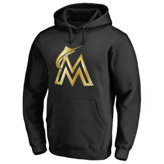 Men's Gold Miami Marlins Collection Pullover Hoodie - Black