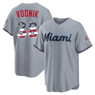 Men's Limited Gray Victor Vodnik Miami Marlins USA 250 Fourth Of July Road Stadium Jersey
