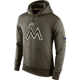 Men's Olive Miami Marlins Salute To Service KO Performance Hoodie
