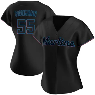 Women's Authentic Black Mike Baumann Miami Marlins Alternate Jersey