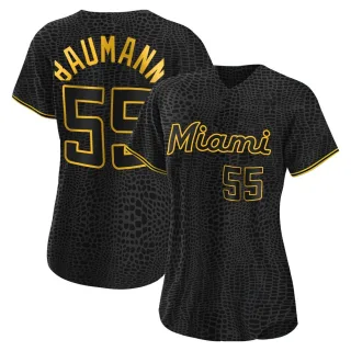 Women's Authentic Black Mike Baumann Miami Marlins Snake Skin City Jersey
