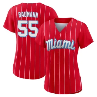 Women's Authentic Red Mike Baumann Miami Marlins 2021 City Connect Jersey