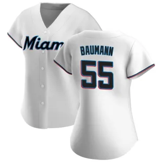 Women's Authentic White Mike Baumann Miami Marlins Home Jersey