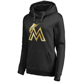 Women's Gold Miami Marlins Collection Pullover Hoodie - Black