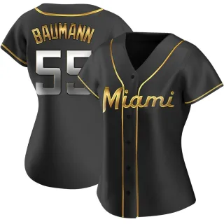 Women's Replica Black Golden Mike Baumann Miami Marlins Alternate Jersey