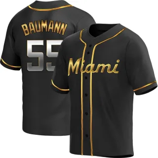 Youth Replica Black Golden Mike Baumann Miami Marlins Alternate Jersey
