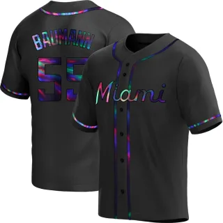Youth Replica Black Holographic Mike Baumann Miami Marlins Alternate Jersey