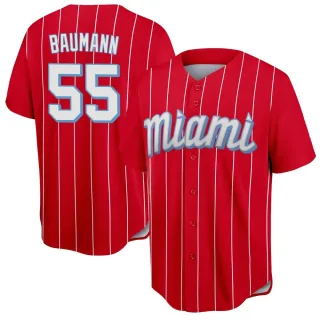 Youth Replica Red Mike Baumann Miami Marlins 2021 City Connect Jersey