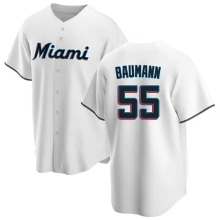 Youth Replica White Mike Baumann Miami Marlins Home Jersey